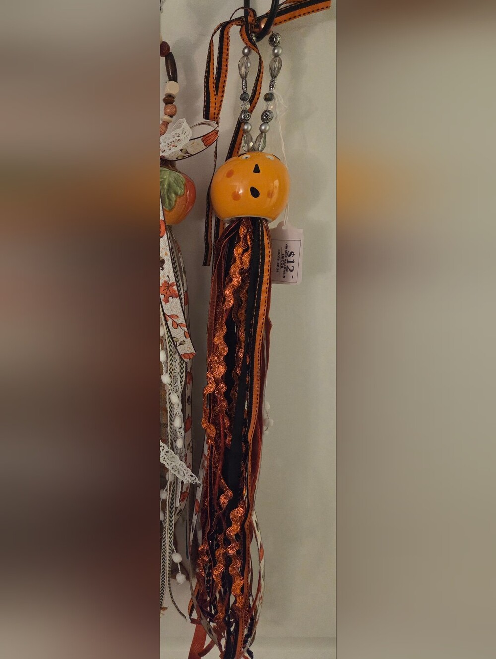 Handmade Orange Pumpkin Ribbon Hanging - Seasonal Home Accent